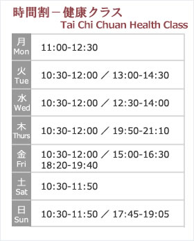 健康クラス　時間割・月謝